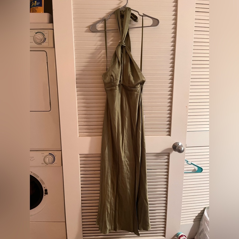billy j olive halter midi slit dress